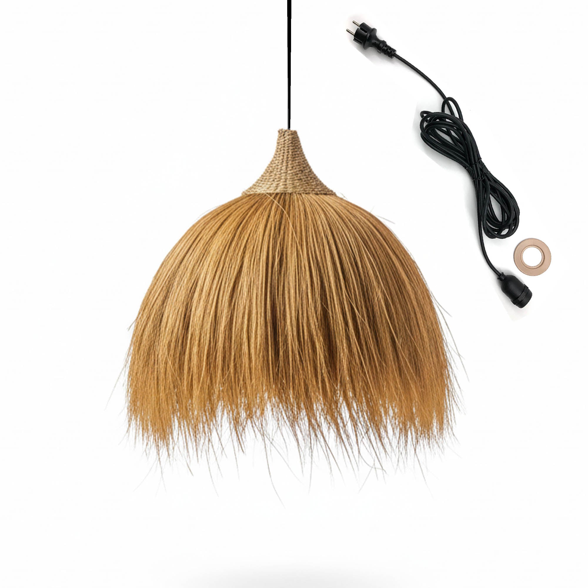 Suspension sur secteur pour l'extérieur MASAI OUTDOOR CABLE en herbe de rayung style bohème 5m de longueur de câble