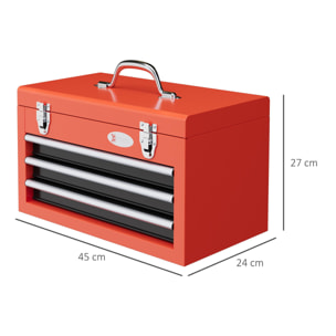 Caja para Herramientas de Acero Maletín de Herramientas Portátil con 3 Cajones 1 Caja Superior y 1 Asa para Taller Garajes Hogar 45x24x27 cm Rojo