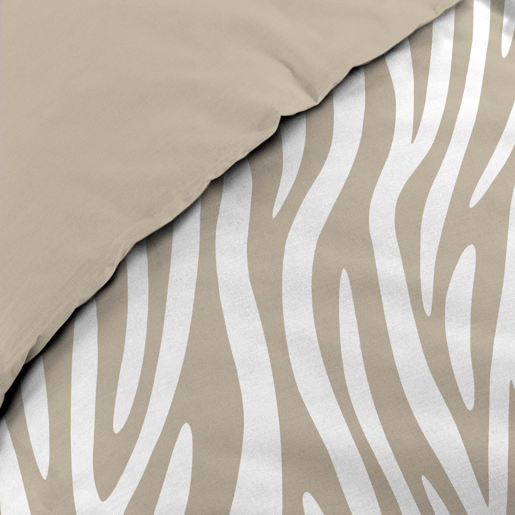Parure de lit 3 pièces 100 % coton imprimé zèbre housse + taies - Naturel