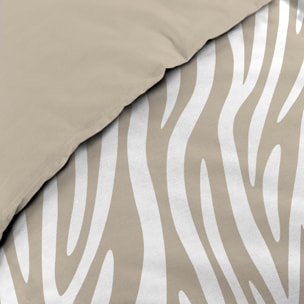 Parure de lit 3 pièces 100 % coton imprimé zèbre housse + taies - Naturel