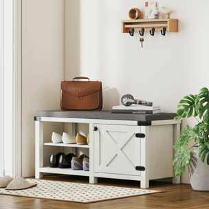 Banco Zapatero Rústico Zapatero con Asiento Organizador de Zapatos con Compartimentos Cojín para 7 Pares de Zapatos para Entrada Salón Dormitorio 100x40x48 cm Blanco y Gris