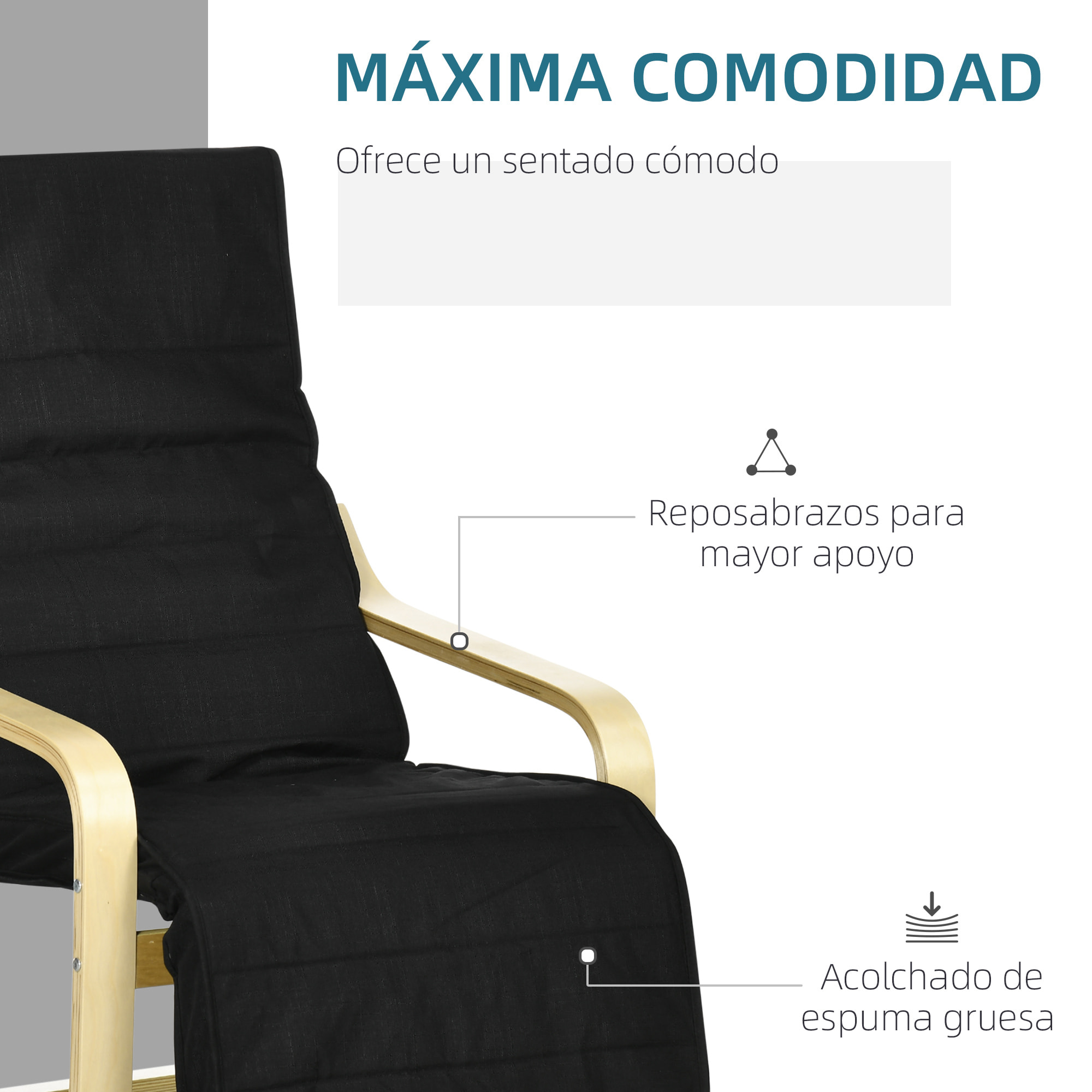 Sillón de Salón con Reposapiés Ajustable Sillón Butaca para Dormitorio Tapizado en Tela con Marco de Madera Carga 120 kg para Oficina Estudio 66,5x94x100 cm Negro