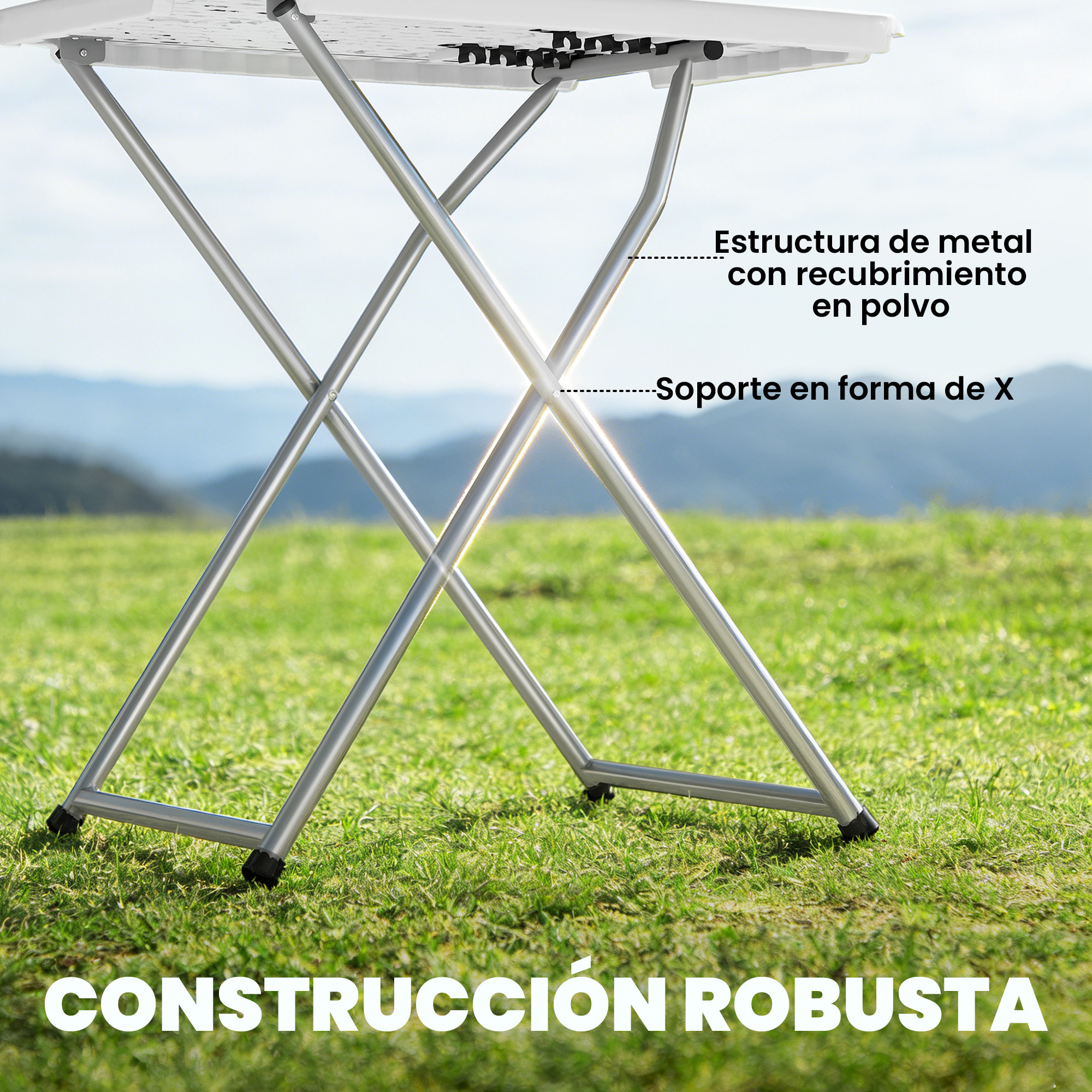 Mesa Plegable Camping, 75x50x73,5 cm, Mesa Plegable Portátil con Altura Ajustable en 5 Niveles, Encimera de HDPE y Marco Metálico, para Acampar, Senderismo, Playa, Blanco