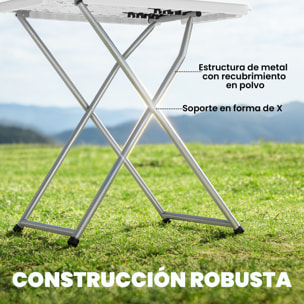 Mesa Plegable Camping, 75x50x73,5 cm, Mesa Plegable Portátil con Altura Ajustable en 5 Niveles, Encimera de HDPE y Marco Metálico, para Acampar, Senderismo, Playa, Blanco