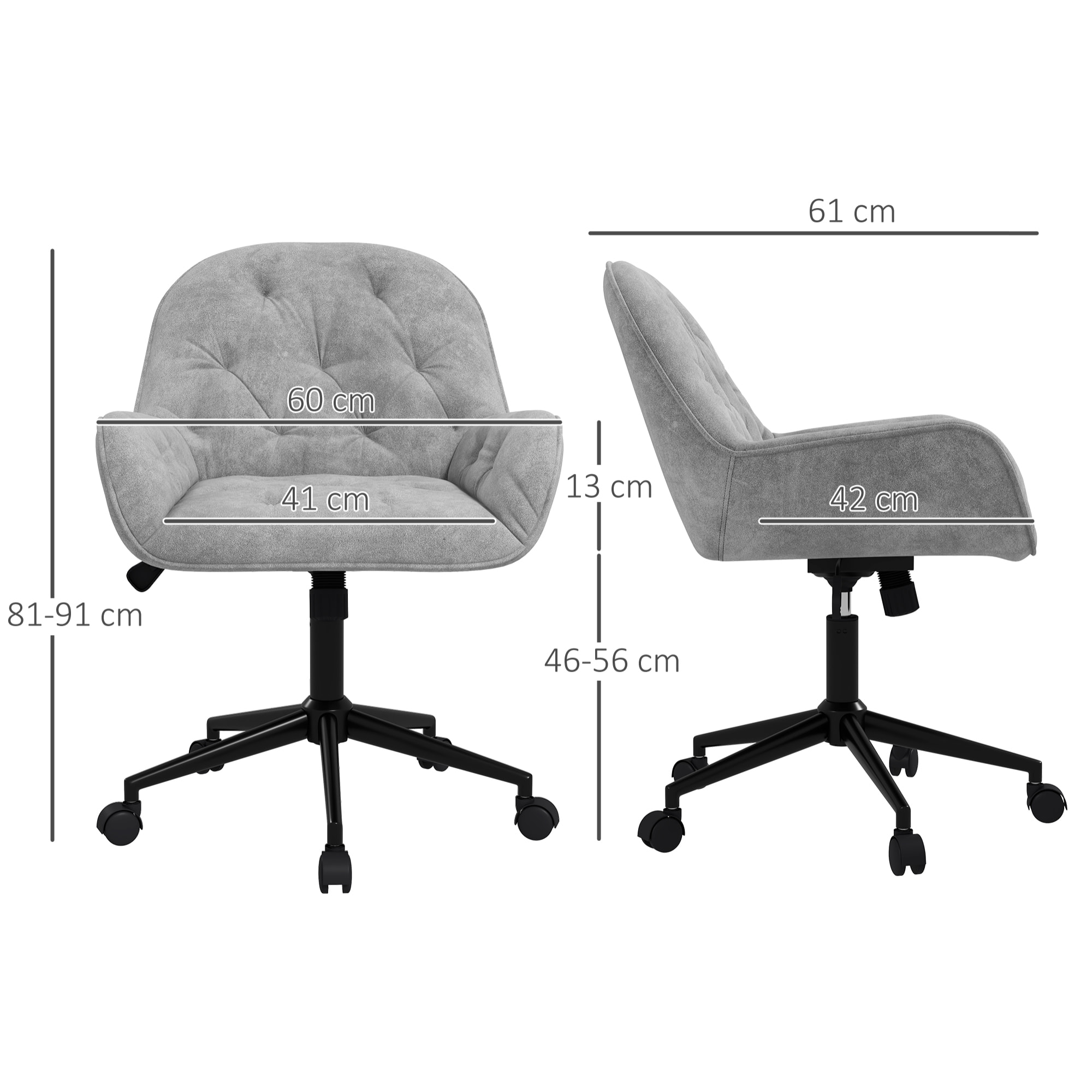 Chaise de bureau velours design Chesterfield effet capitonné piètement métal noir gris
