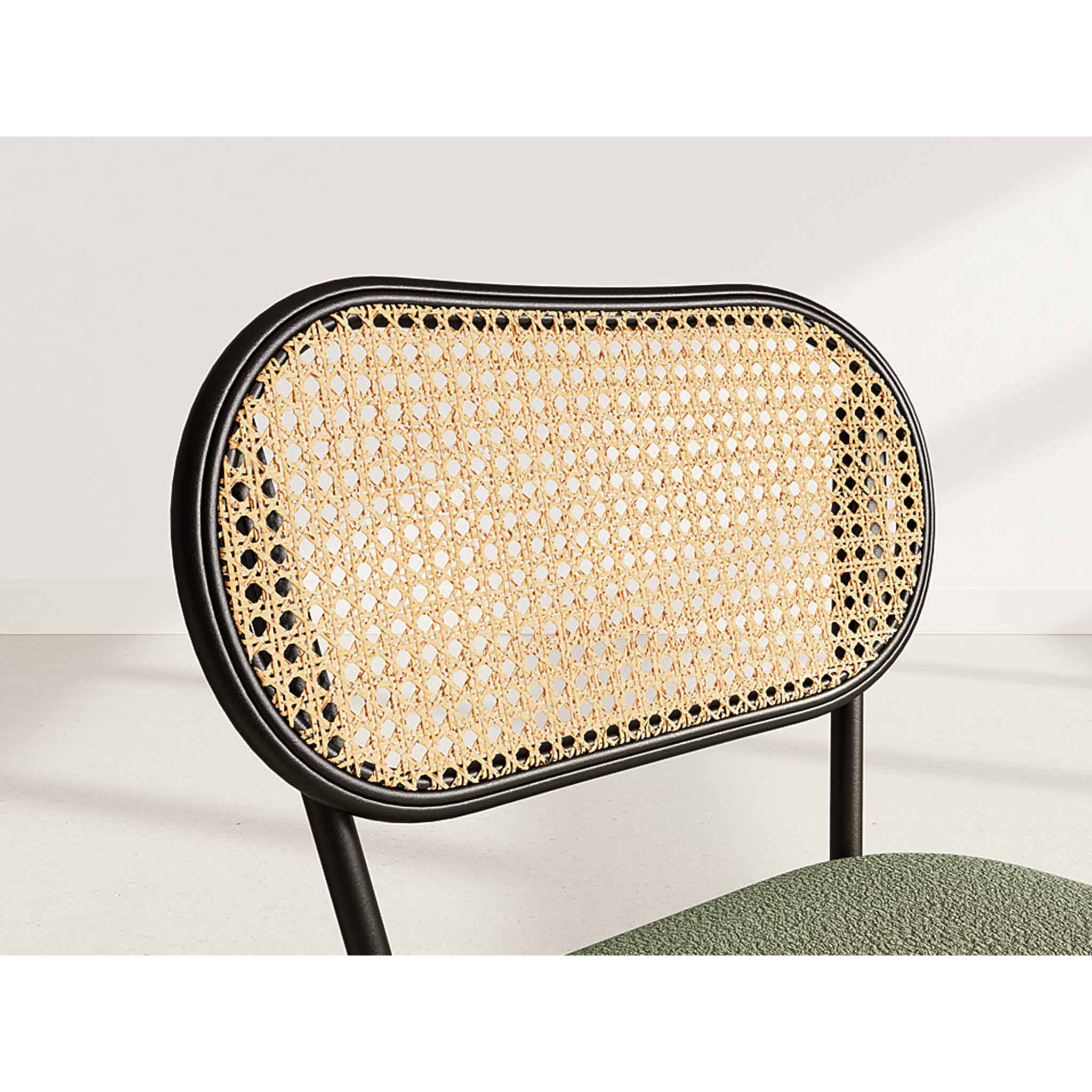 Luciano - lot de 2 chaises cannage - dossier arrondi - en tissu bouclette - Vert Kaki