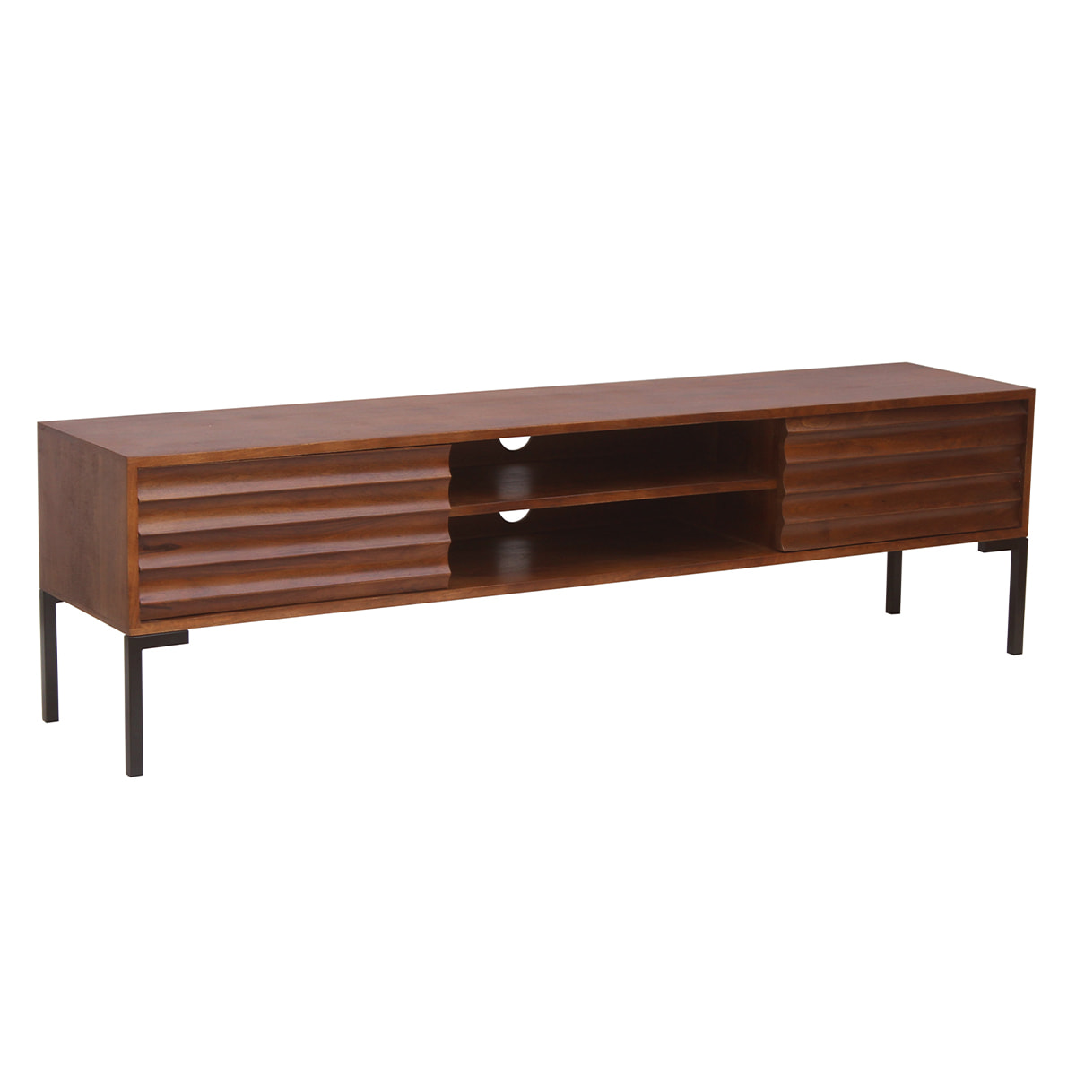 Meuble TV en bois foncé manguier massif et métal noir 2 portes L160 cm ONDA