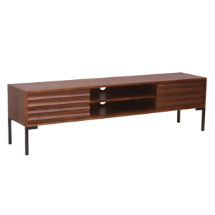 Meuble TV en bois foncé manguier massif et métal noir 2 portes L160 cm ONDA