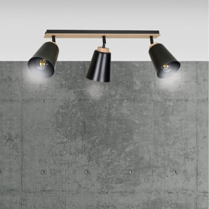 Faretto a soffitto ATLAS in acciaio nero opaco e legno