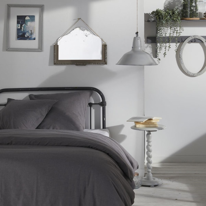 Parure de lit coton uni CHARME gris anthracite