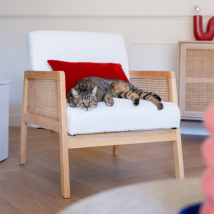 Fauteuil en cannage et tissu bouclé - MANI