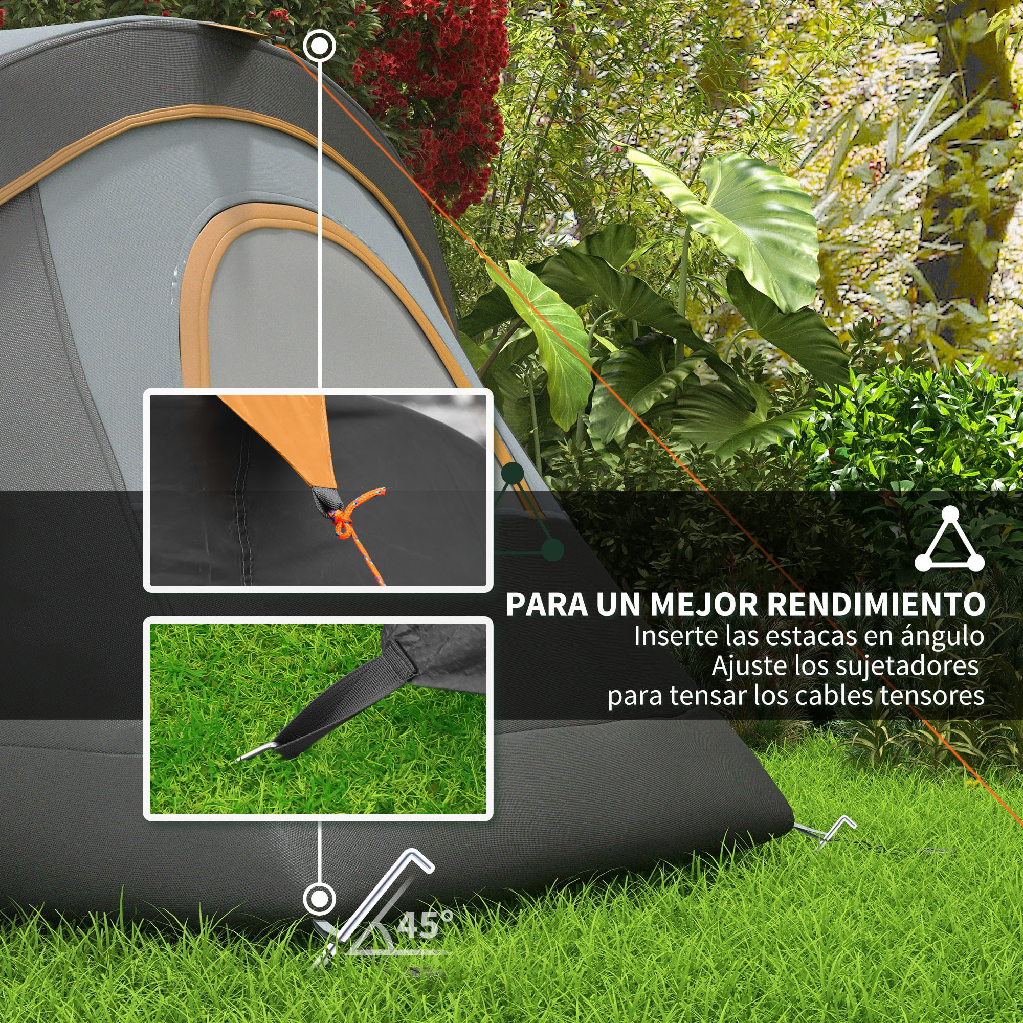 Tienda de Campaña Familiar para 5 Personas Tienda de Acampada de Túnel Impermeable 3000mm+ Tienda de Camping con Bolsa de Transporte y Gancho para Pescar Senderismo 455x220x180 cm Gris