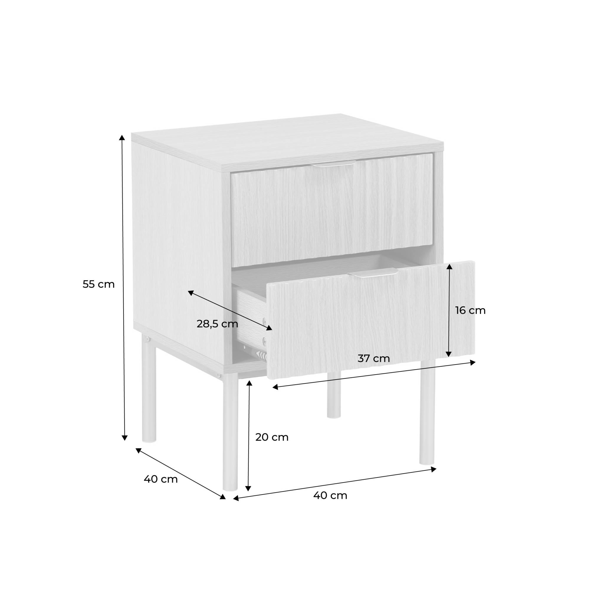 Lot de 2 tables de chevet effet bois rainuré et métal. pieds métal champagne. 2 tiroirs