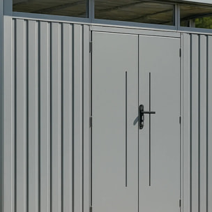 Abri de jardin métal Aluminium Blanc 7.45m² toit plat + kit d'ancrage