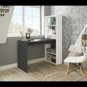 Scrivania Con Libreria Reversibile Kirkensen Scrittoio Scaffali Laterali Mobile Desk da Ufficio Soggiorno 120 x 144 x 53 cm Bianco e Grigio Antracite