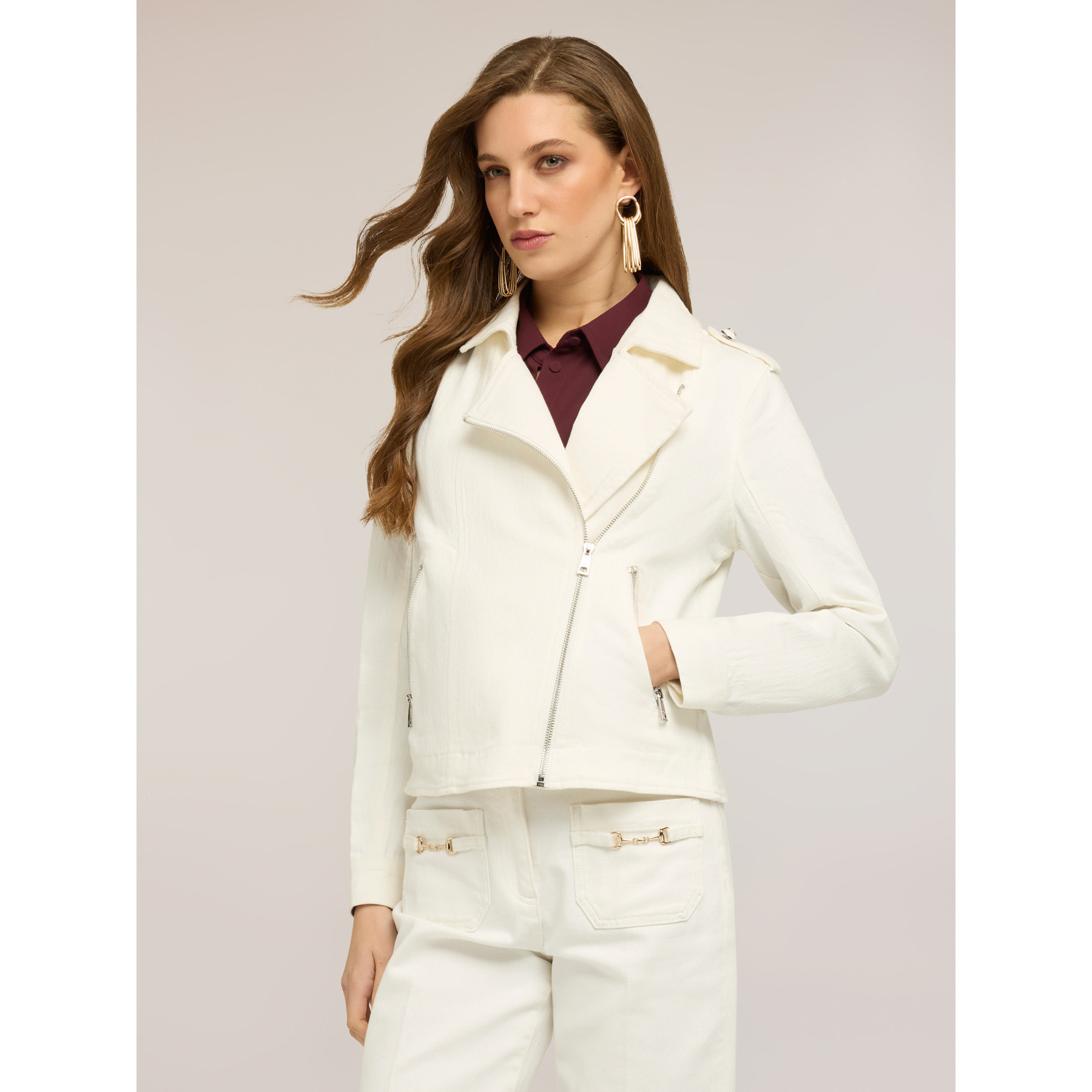 Motivi - Chaqueta de cuero en drill mezcla de algodón - Blanco