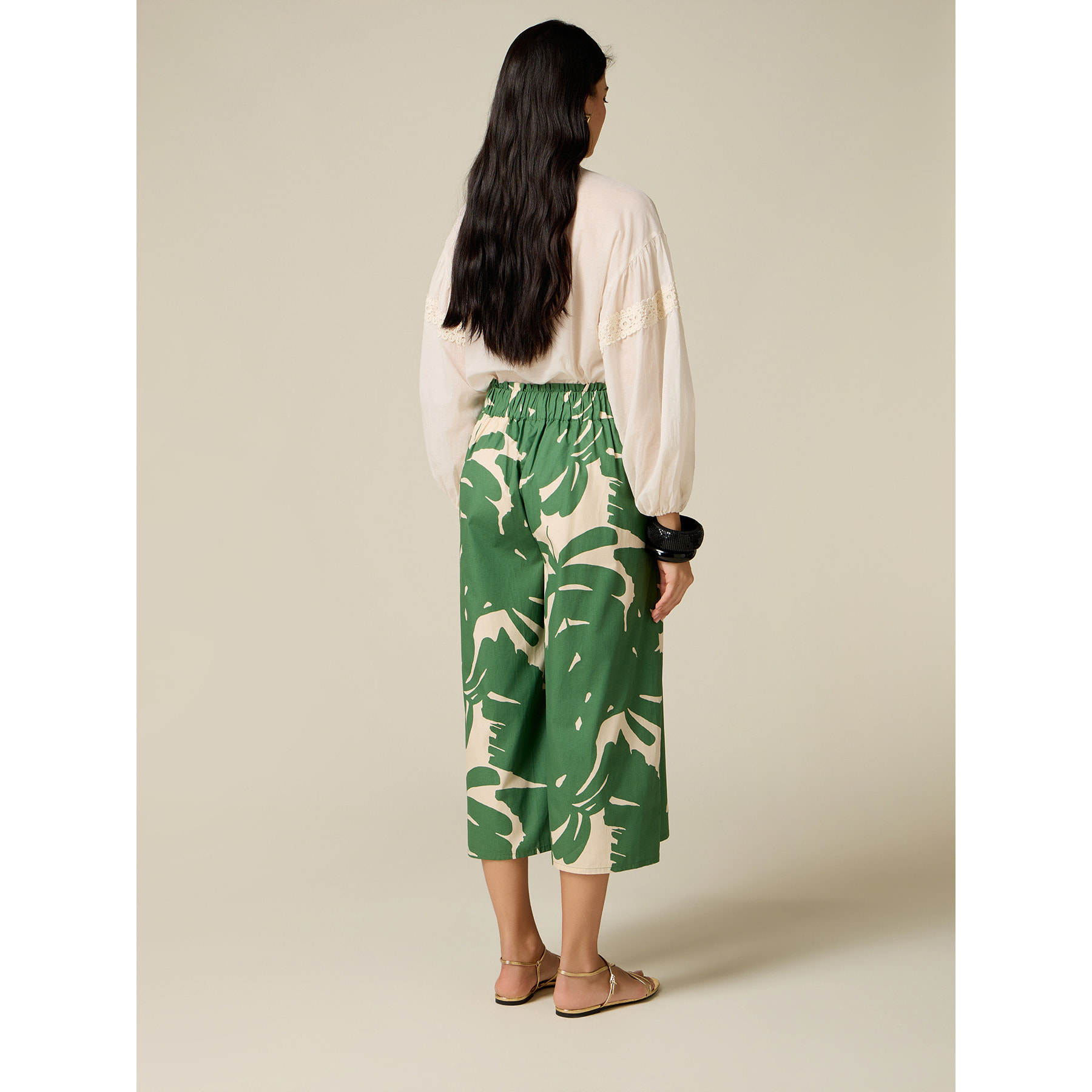 Oltre - Falda pantalón en popelín estampado - Verde
