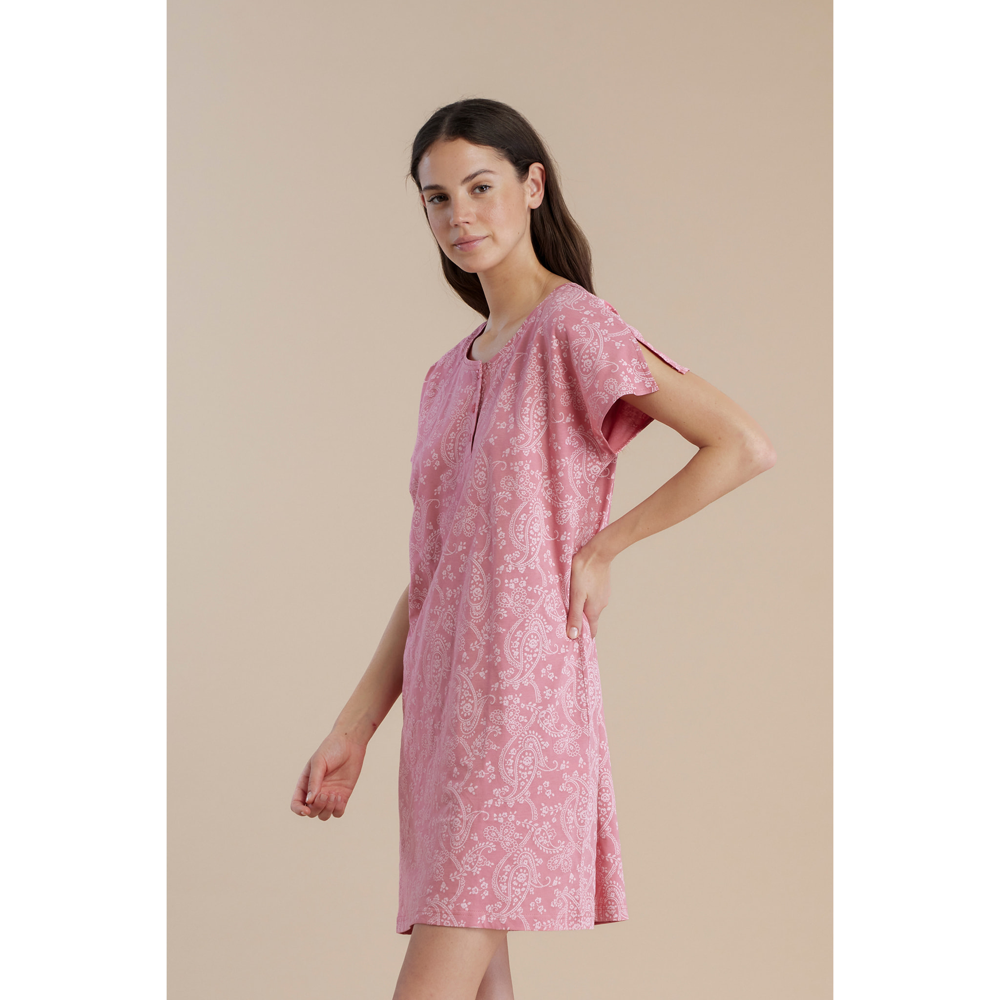 Camicia da notte donna manica corta collo 3 bottoni articolo cachemire Noidinotte