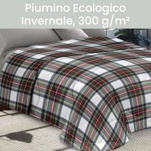 INTRECCI Piumino Singolo, 170 x 260 cm, Piumino Ecologico, Caldo, Invernale, 300 g/m², Anallergico e Antiacaro, Made in Italy, Lavabile in Lavatrice, Soffice, Morbido. Fantasia: Tartan Bianco