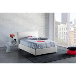 Letto piazza e mezza Ashasa, Letto contenitore con rivestimento in tessuto, 100% Made in Italy, Apertura frontale, adatto per materasso Cm 120x190, Bianco