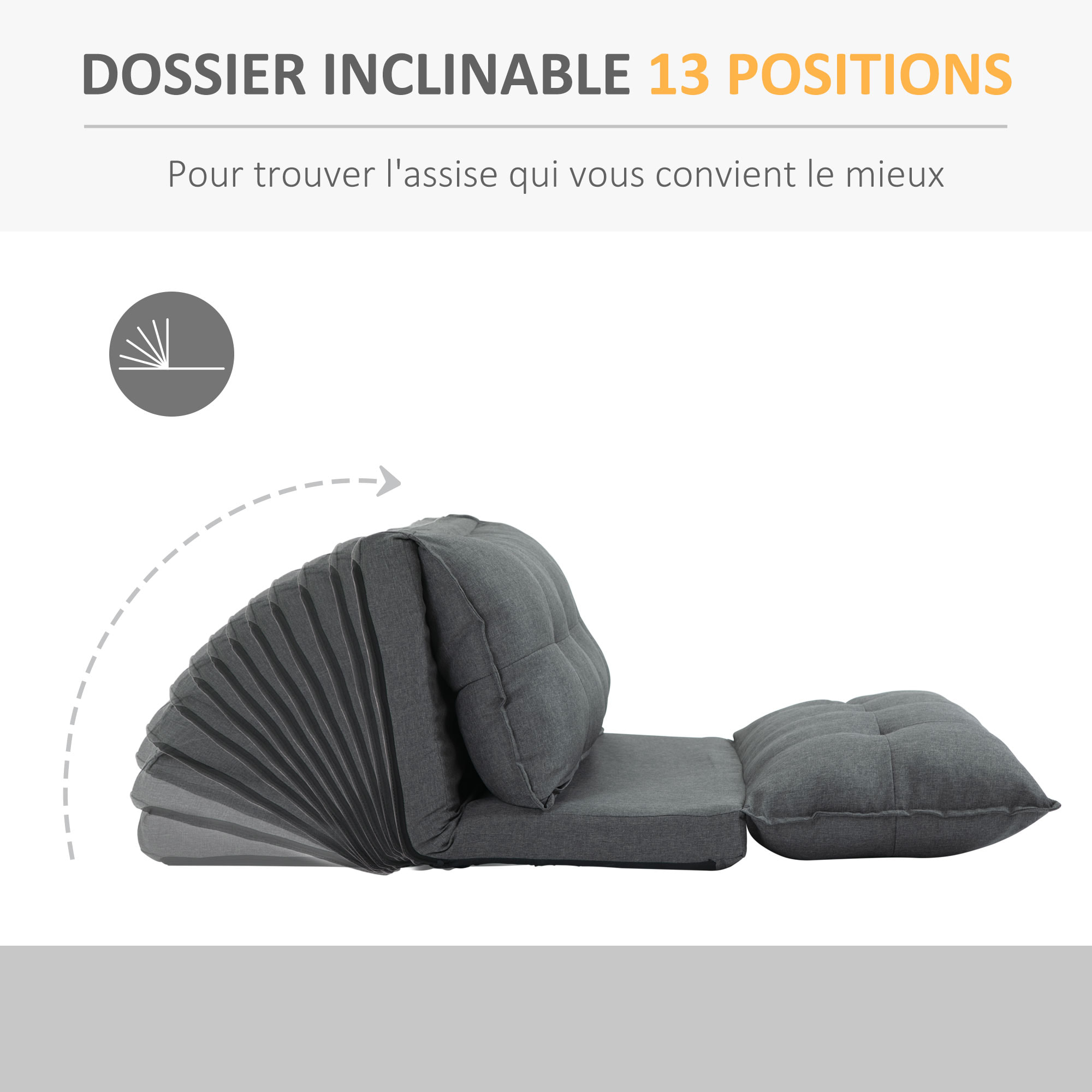 Chauffeuse - matelas d'appoint pliant - fauteuil convertible - inclinaison dossier réglable 13 positions - tissu lin gris