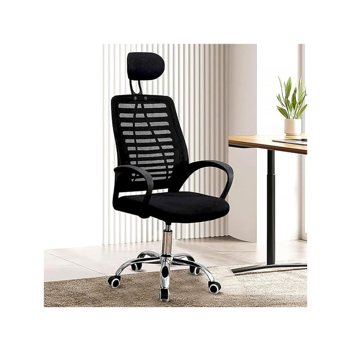 Chaise de bureau ergonomique réglable en hauteur avec appuie tête "Sébastien" - Noir