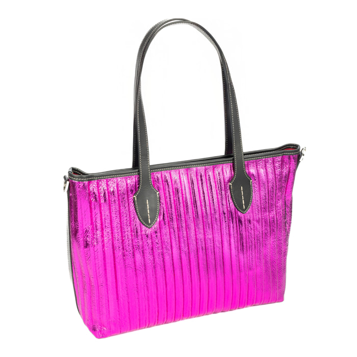 Baceno borsa a spalla donna. Pelle autentica Napa laminata brillante.