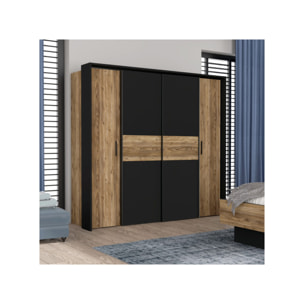 Armoire H209cm 2 portes coulissantes décor épicéa et noir mat - YAL