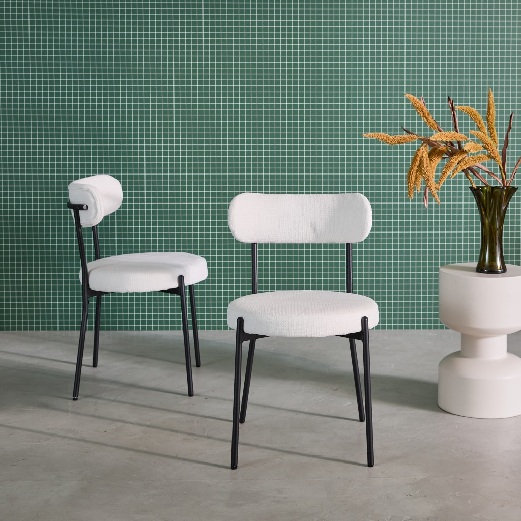 Lot de deux chaises métal et tissu chenille blanc L 47 x P 49 x H 76.5cm - Livia