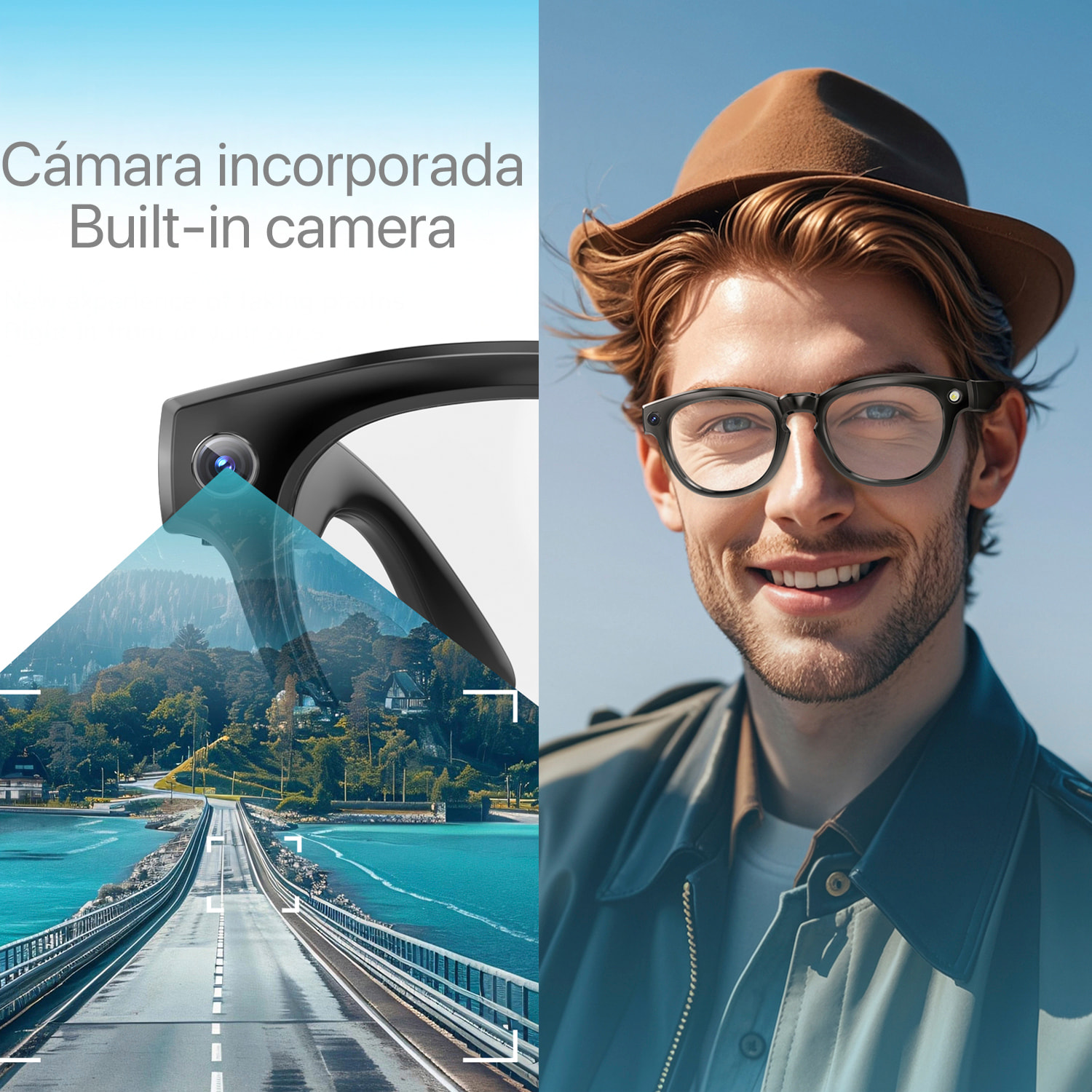 Occhiali intelligenti GS380, con fotocamera, controllo musicale, assistente vocale, cambio di colore automatico.