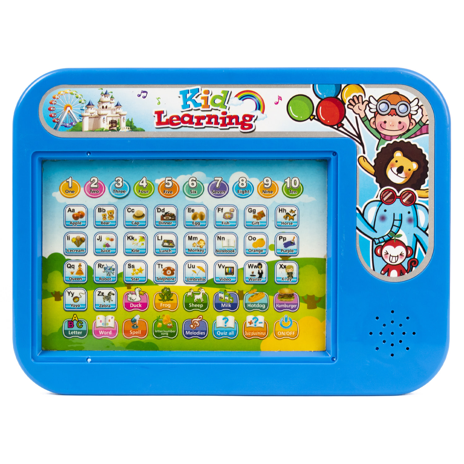 Macchina per l'apprendimento dell'inglese con suoni e lavagna.