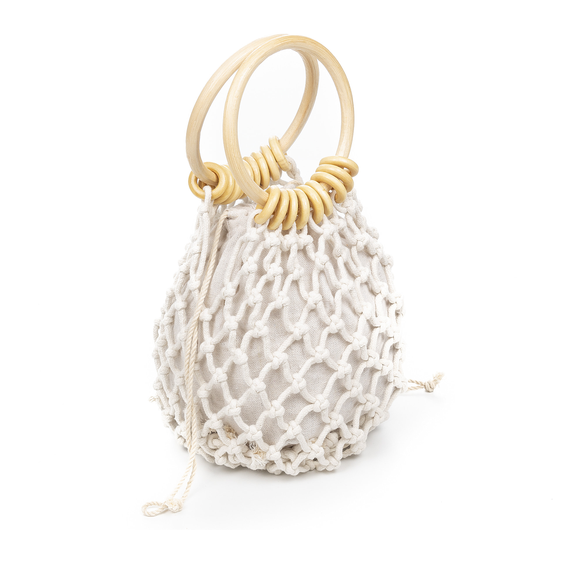 Zignago borsa a mano in cotone e manici in legno.