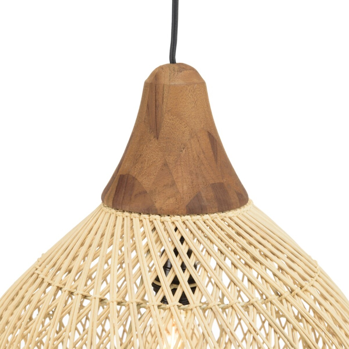 SIXTINE - Suspension 'cloche' 40x40cm rotin couleur naturelle et teck