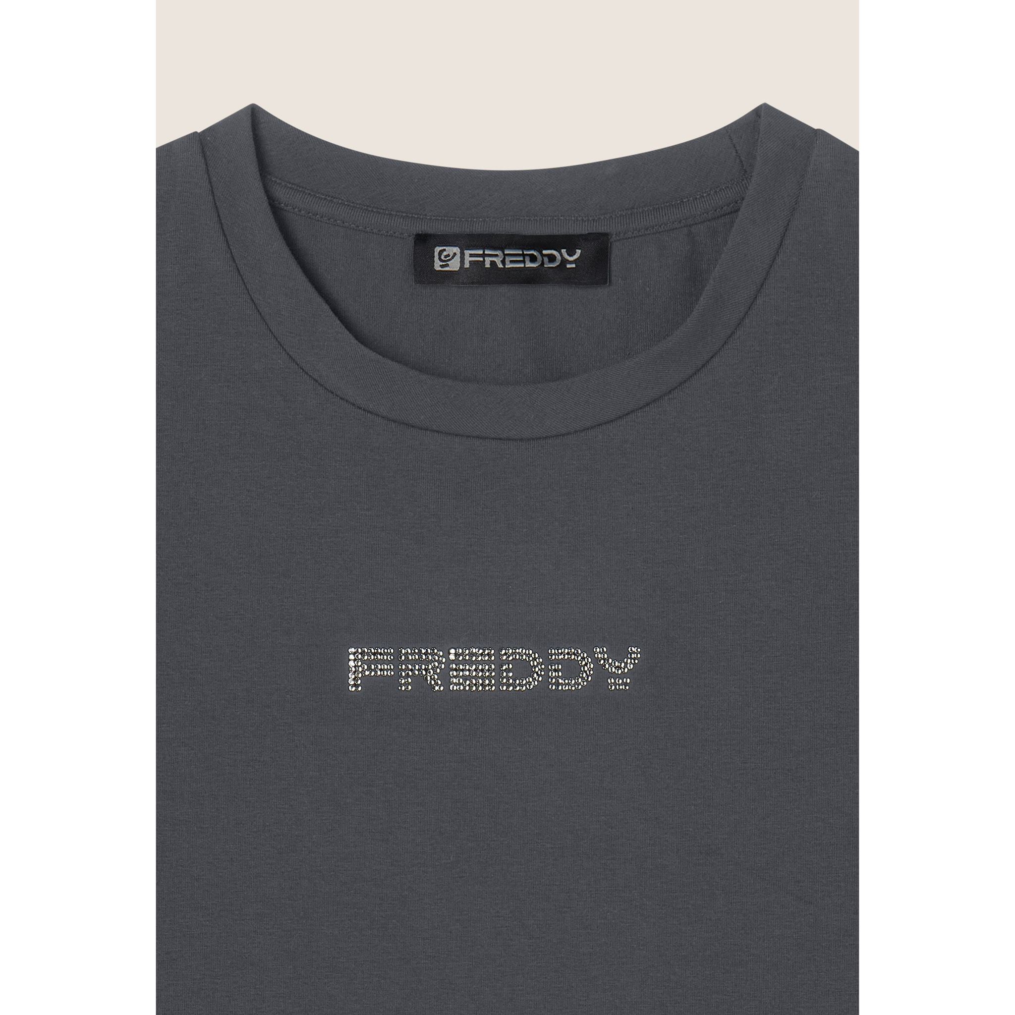 Body senza maniche in jersey stretch con logo strass