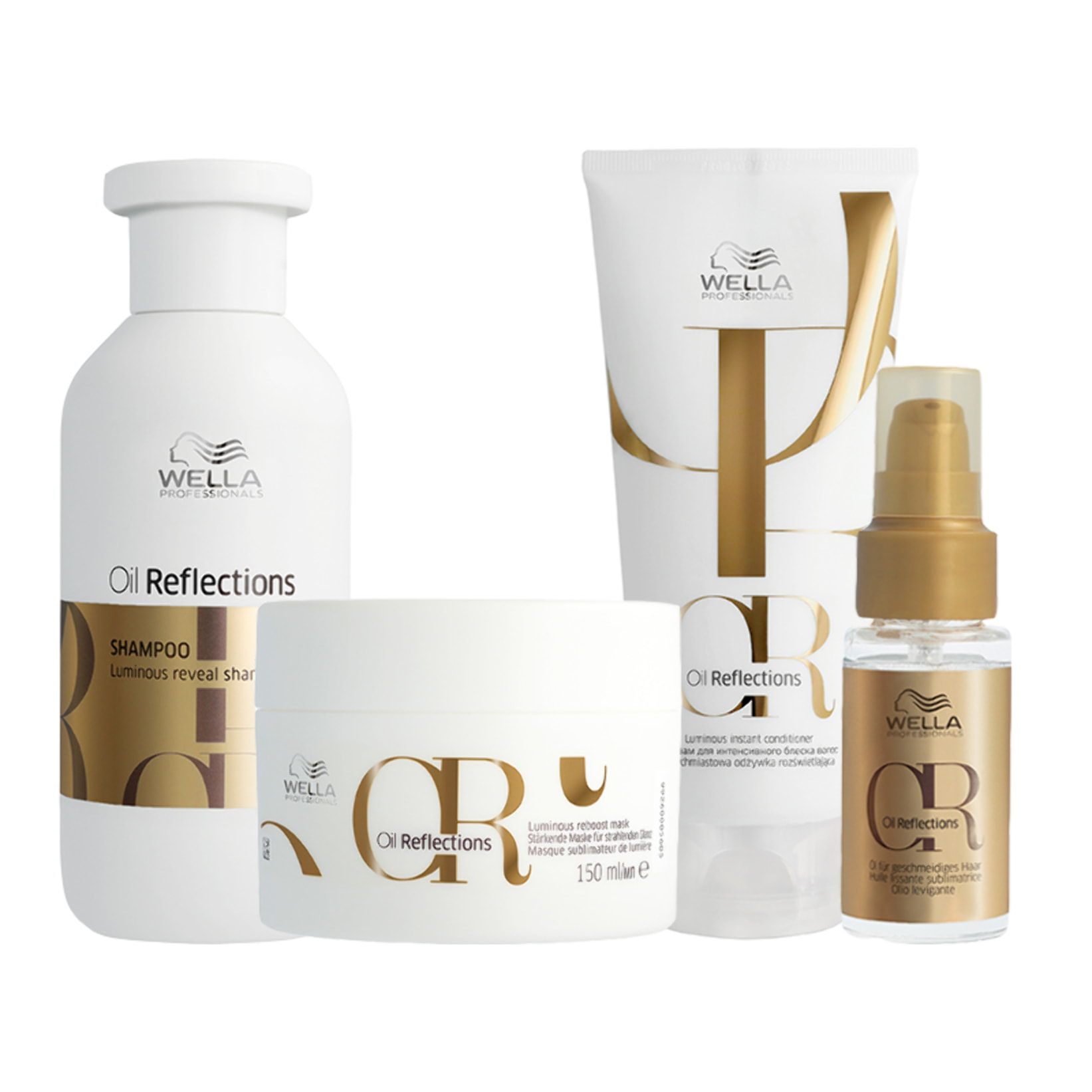 WELLA Kit Oil Reflections Champú 250ml + Mascarilla 150ml + Acondicionador 200ml + Aceite 100ml