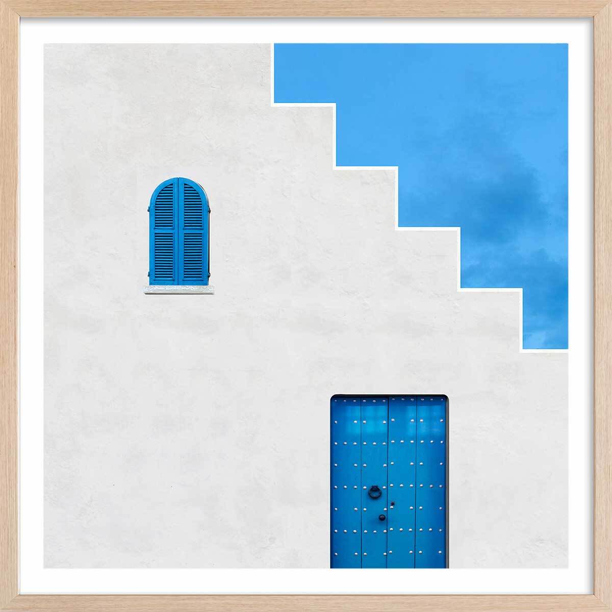 Poster bleu grec Affiche + cadre en bois - Chêne