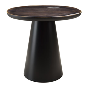 JAMES - Table d'appoint 45x42cm plateau en manguier émaillé pied métal JAMES