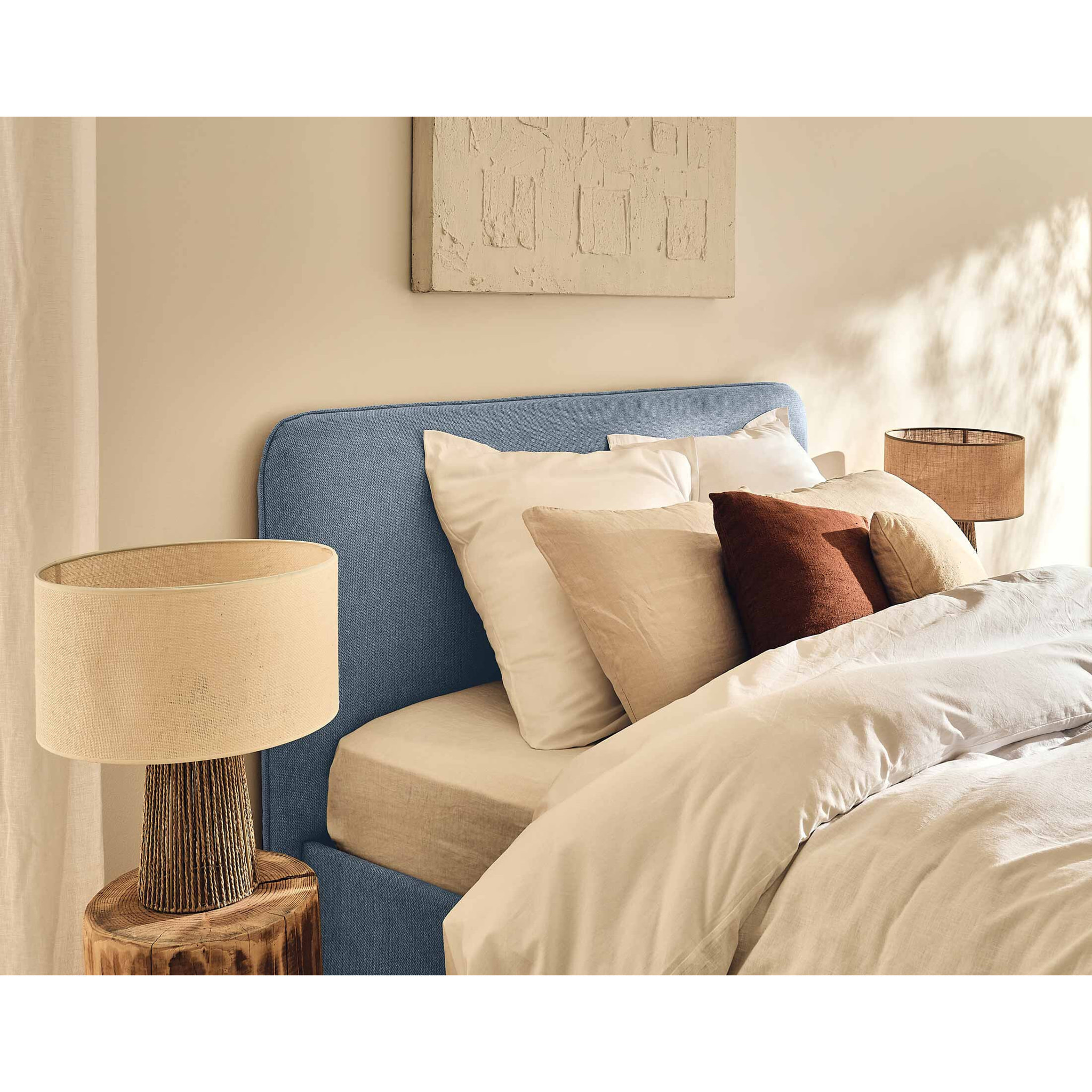 Goyave - lit coffre - 140x190 - en tissu - sommier inclus - Bleu