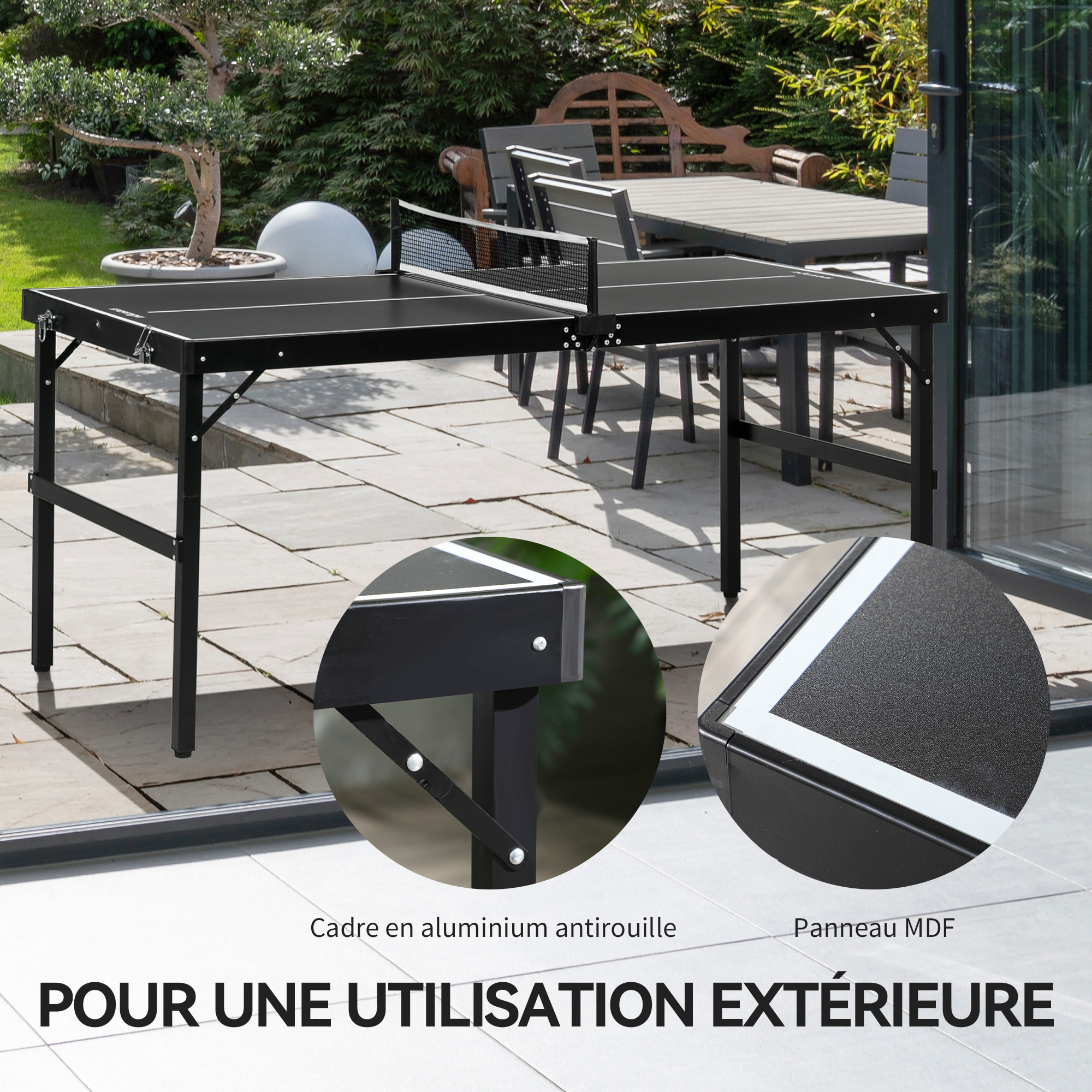 Mini table de ping pong pliable dim. 152 x 76 x 72 cm noir blanc