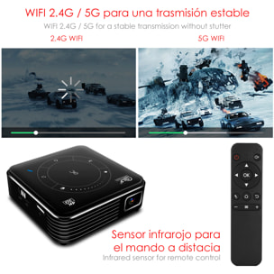 Mini videoproiettore LED portatile P11, DLP. Android 9.0, Wi-Fi, pannello touch. Batteria ricaricabile. Clonazione schermo. Netflix, YouTube, ecc.