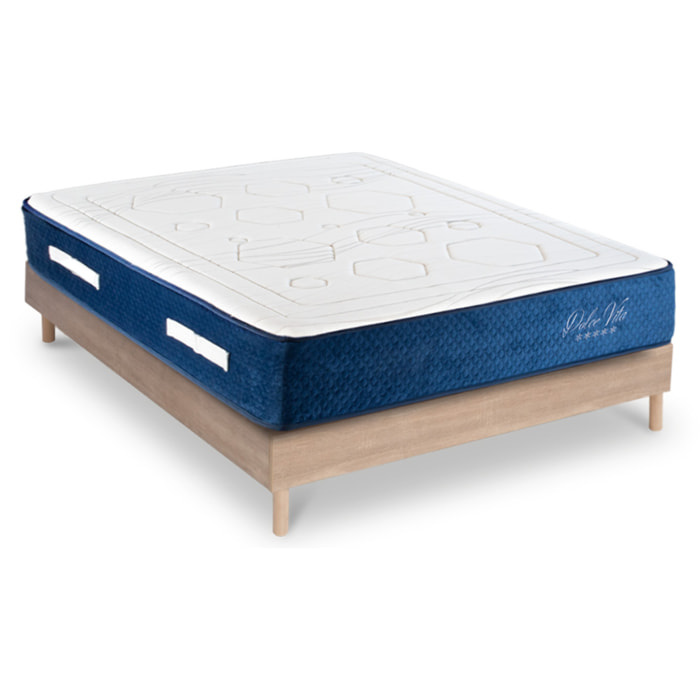 Ensemble DOLCE VITA | 2 Places | Matelas Ressorts Ensachés + Mémoire - 28 cm + Sommier Kit Bois