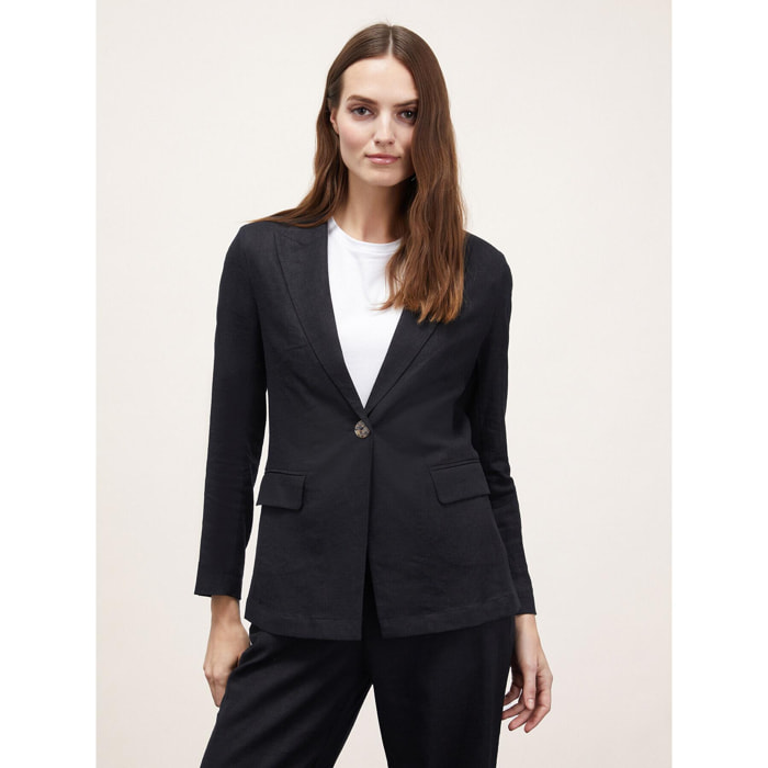 Motivi - Chaqueta de botonadura simple en lino viscosa - Negro