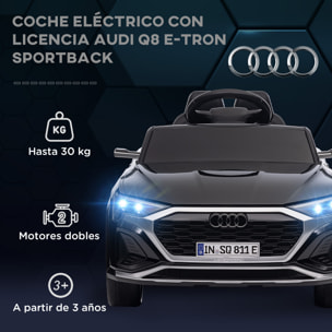 Coche Eléctrico para Niños de +3 Años Audi Q8 etron sportback Carro Eléctrico Infantil con Batería 12V Mando a Distancia Ruedas con Suspensión de Muelles Faros Bocina y Música Negro