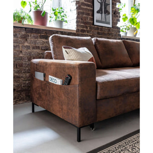 Lilly - Canapé d'angle droit - 4 places - convertible avec coffre - en microfibre - Marron