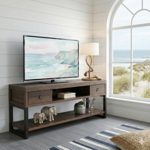 Meuble TV bois brun recyclé double plateau SAMOA