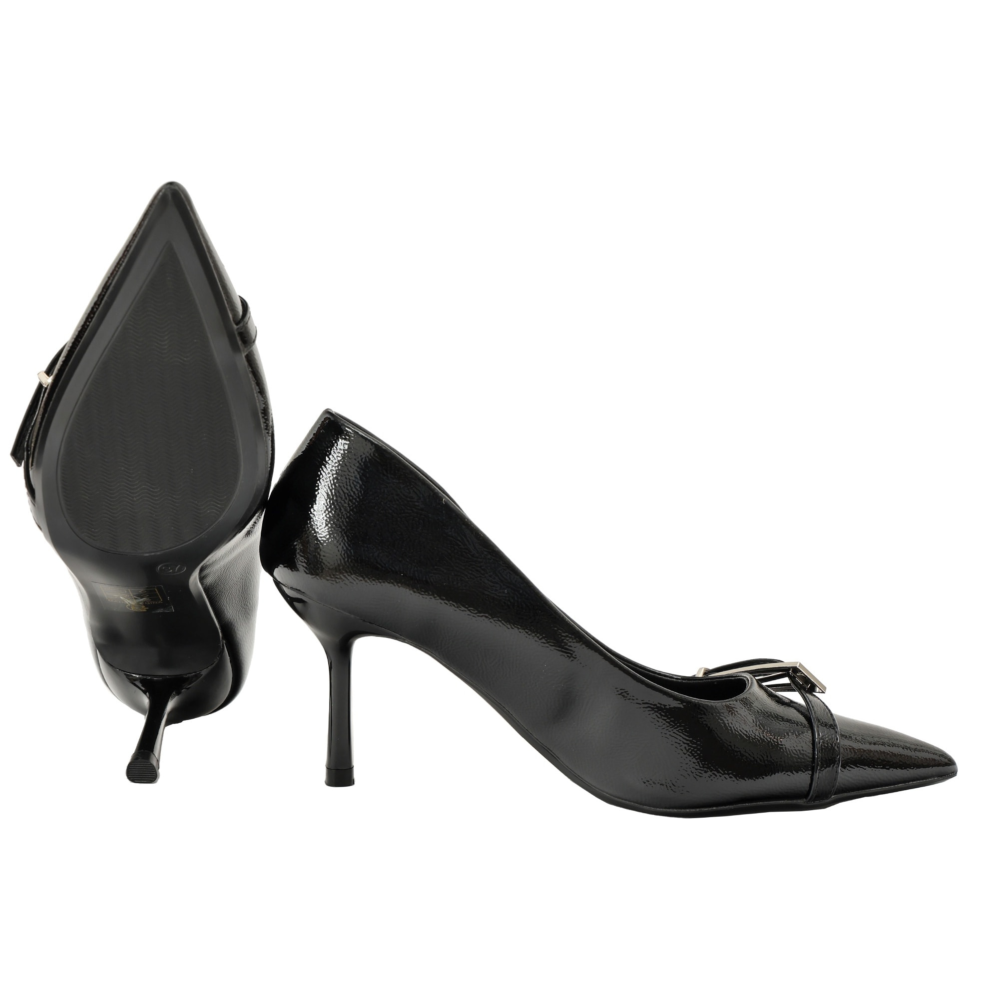 Decolletè in simil pelle verniciata con cinturino