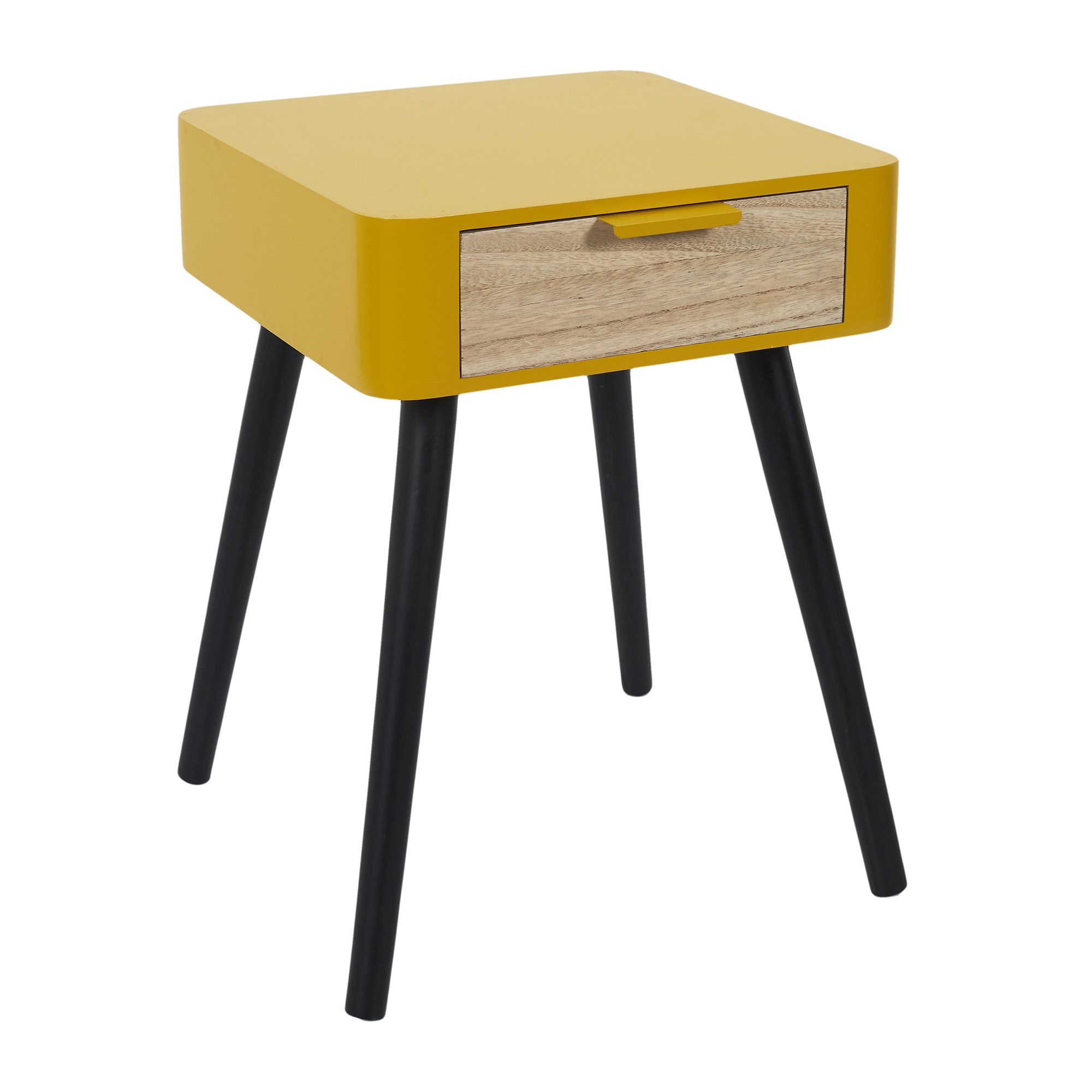 Chevet 1 Tiroir En Bois Jaune Moutarde