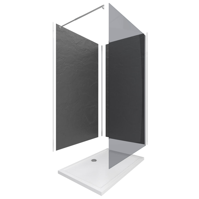 Panneaux Muraux Ardoise 90+120x210 - Receveur 120x90 - Paroi Fumée 120x200 + Bras Maintien