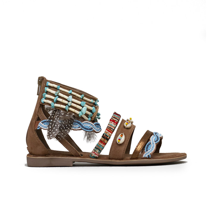 SANDALO PIUME CHOCOLA' VERA PELLE TAUPE