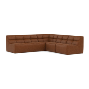 Alya - canapé modulable d'angle réversible 5 places en simili - Cognac